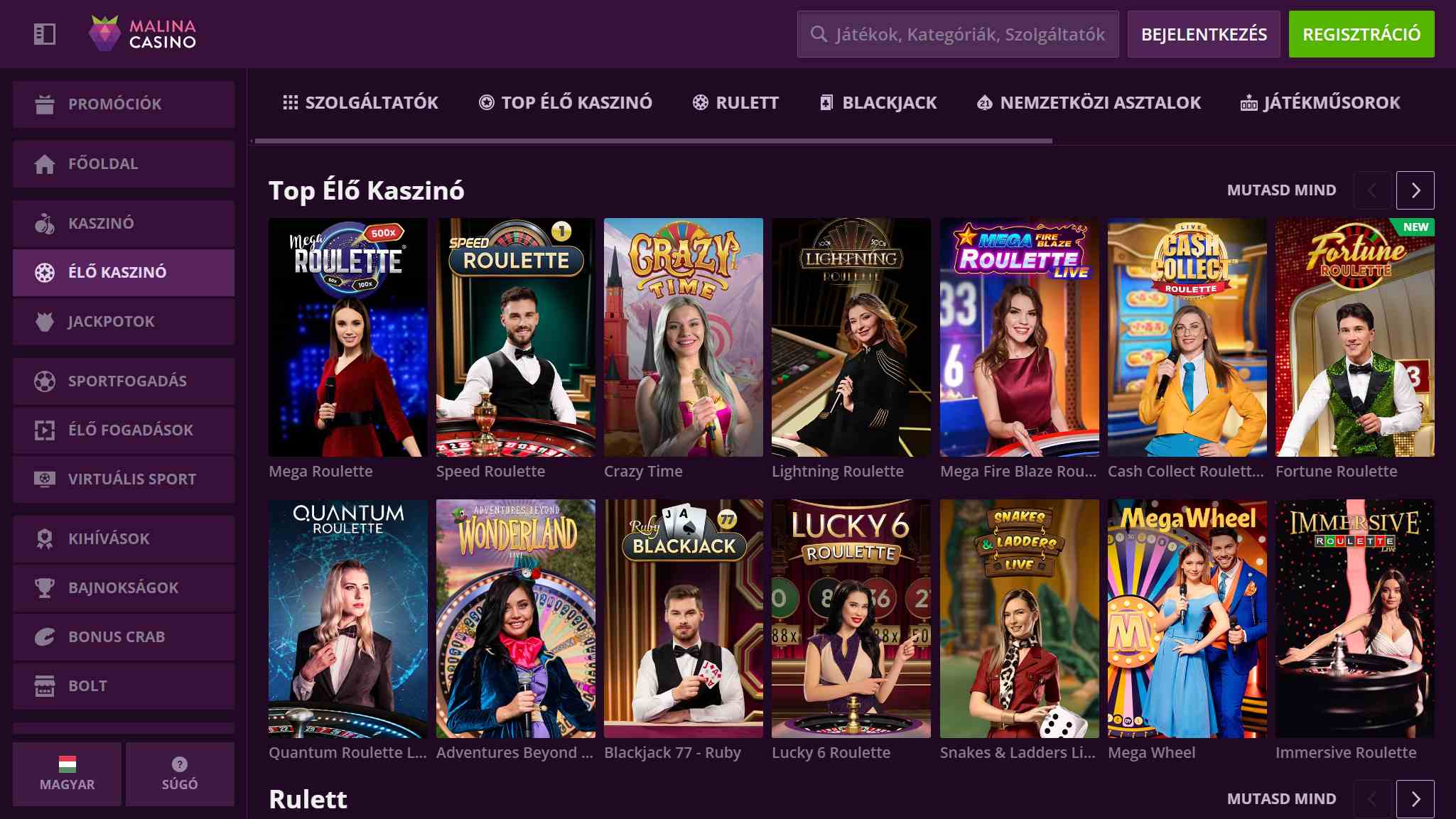 Malina Live Casino Hungary, sportfogadasok.net