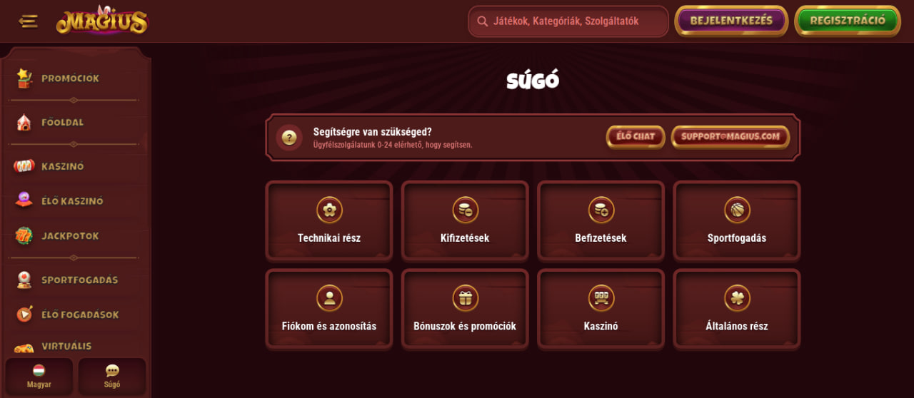 Ügyfélszolgálat Magius kaszinó