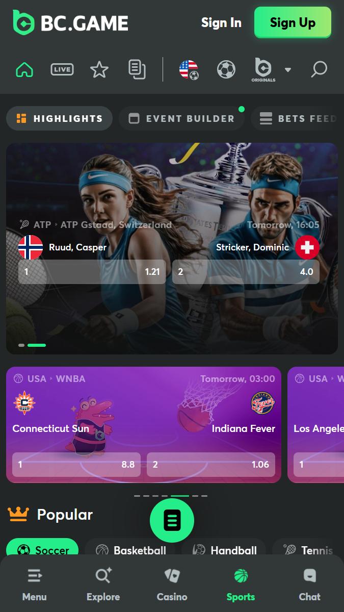BCgame- Mobile Sports Page