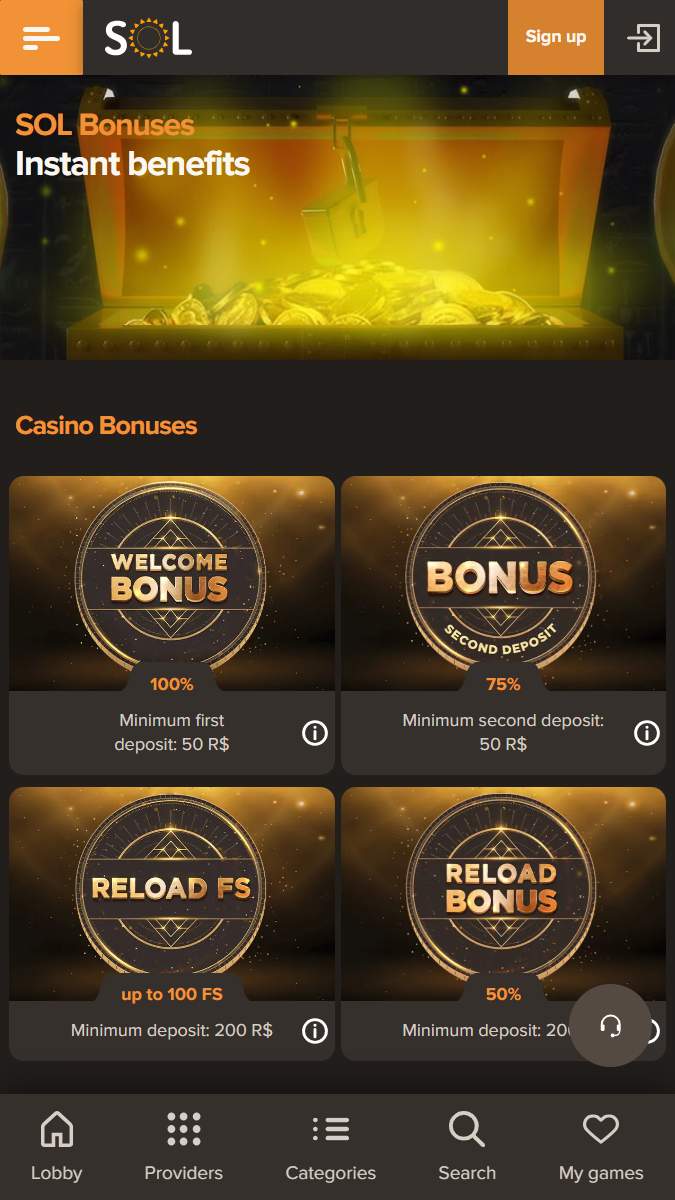 Sol Casino Mobile Bonuses