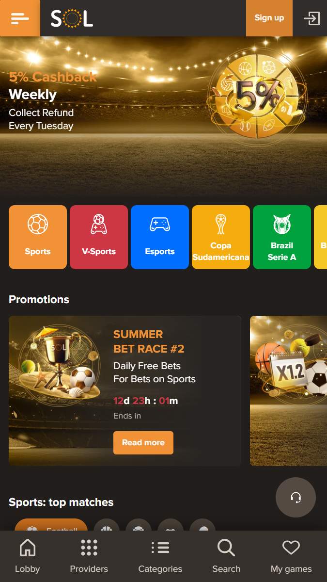 Sol Casino Mobile Main