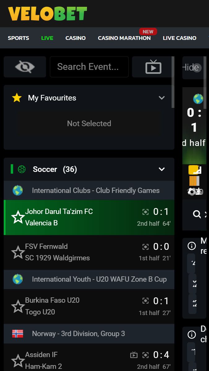Velobet Mobile Live