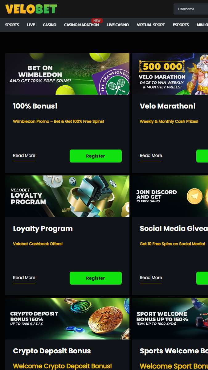 Velobet Mobile Bonuses Page