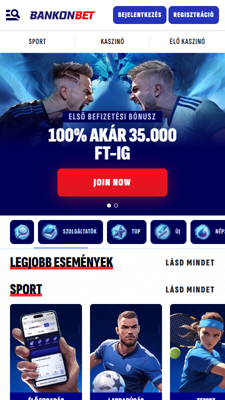 Bankonbet Bookmaker main page Hungary