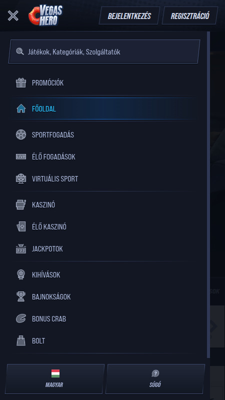 Fedezze fel a VegasHero webhely teljes menüopcióit