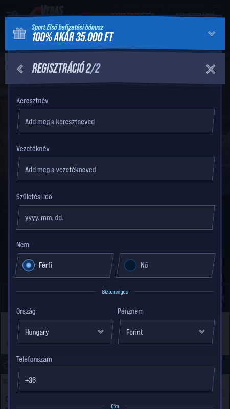 Fiók létrehozása a VegasHeron