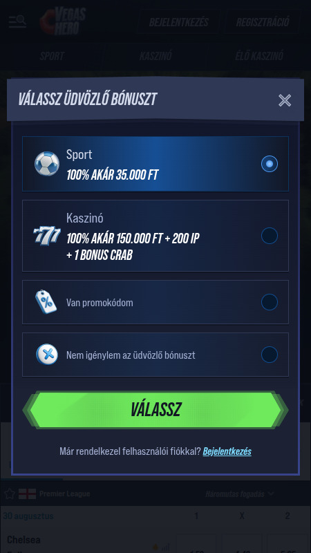 Fiók létrehozása a VegasHeron