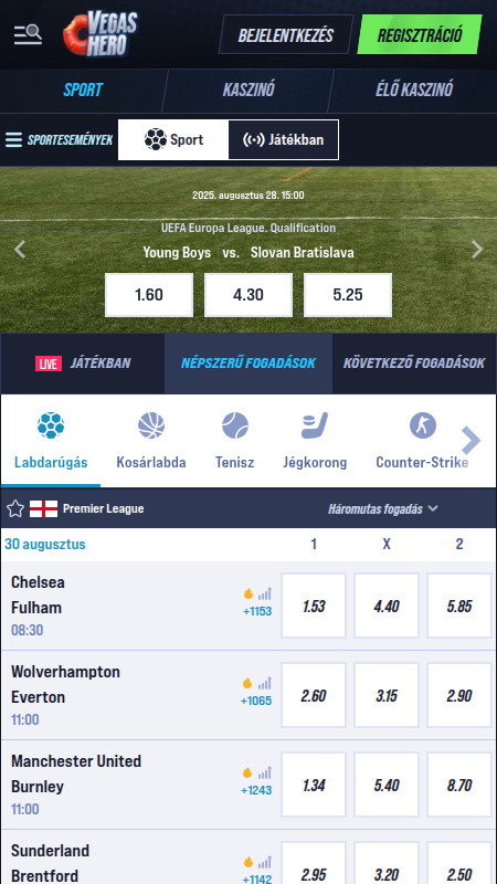 Online sportfogadási rovat a VegasHeron