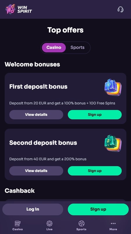 Winspirit bónuszok és promóciók