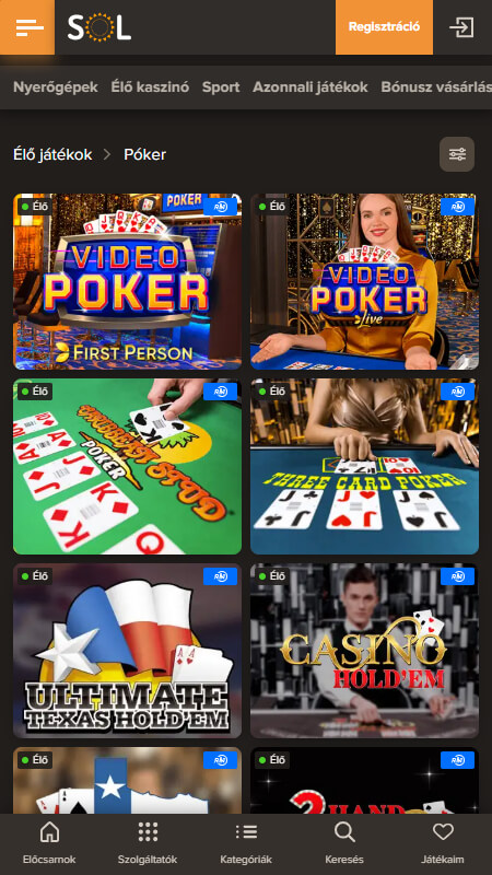 SOL live casino poker