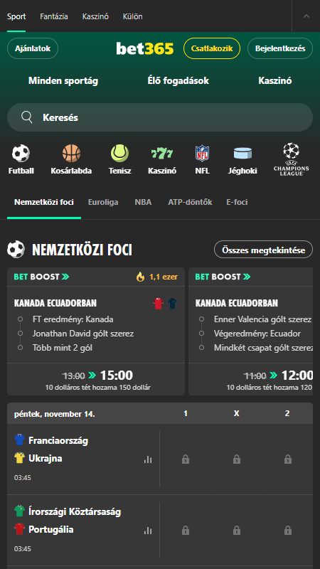 Bet365 Bookmaker main page