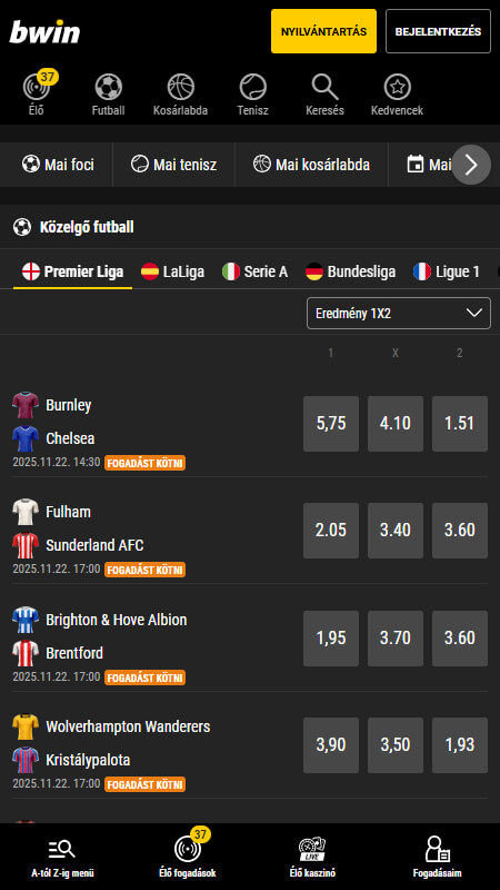 Bwin Bookmaker main page