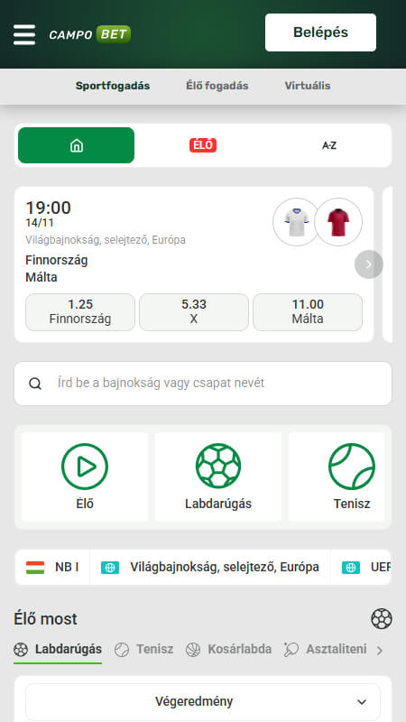 CampoBet bookmaker sport main page