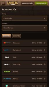 Lanista befizetések és kifizetések