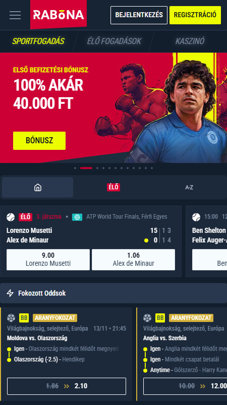 Rabona bookmaker main page