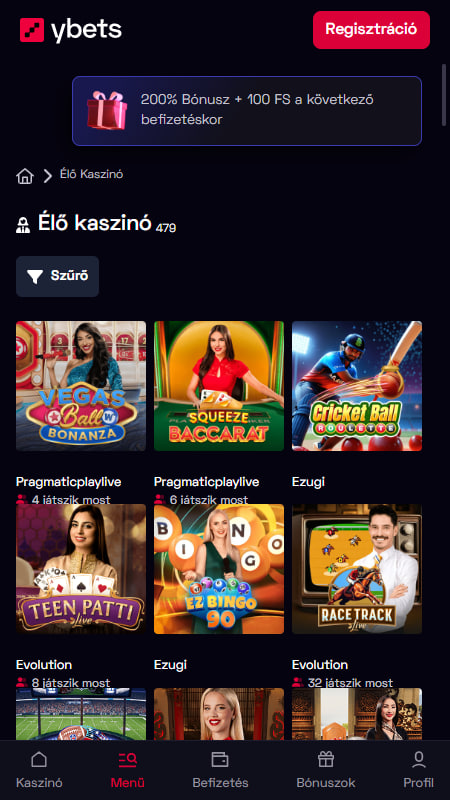 Ybets kaszinó Élő Játékok