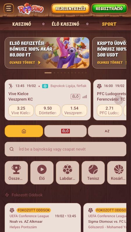 Roostino sportfogadási felület