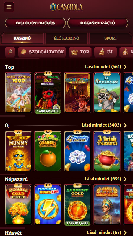 Casoola kaszinó népszerű játékok
