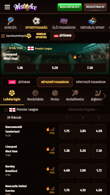 WestAce élő fogadás