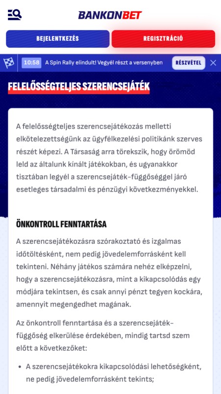 Bankonbet Felelősségteljes szerencsejáték