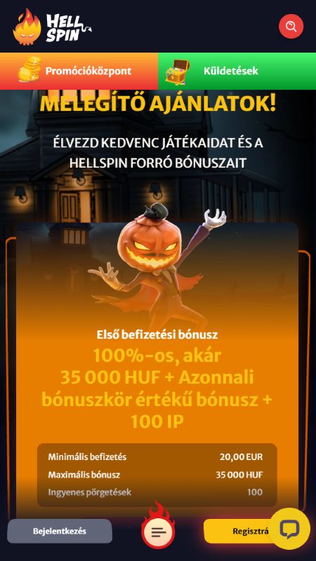Promóciók oldal a Hellspinn