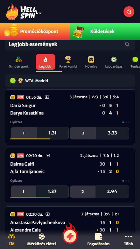 HellSpin Élő fogadás