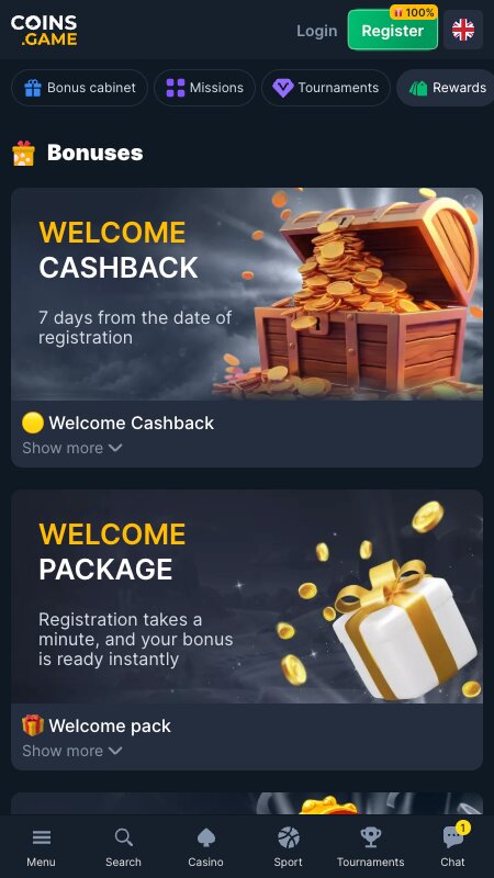 Coins.Game bónuszok és promóciók