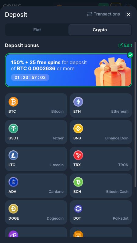 Fizetési módok a Coins.Game oldalon