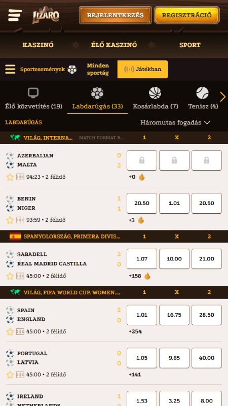Élő fogadás a Lizaro n