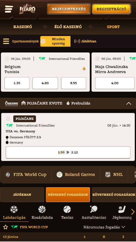 Online sportfogadási rovat a Lizaro n