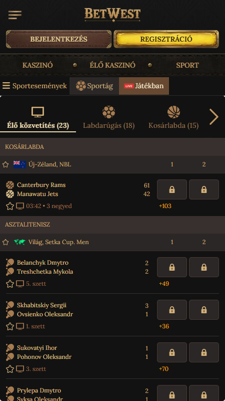 BetWest Élő fogadás