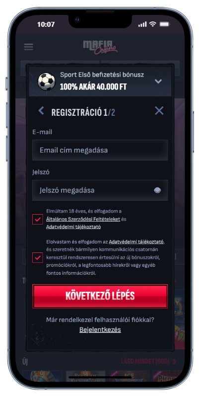 Regisztráció folyamata Mafia 